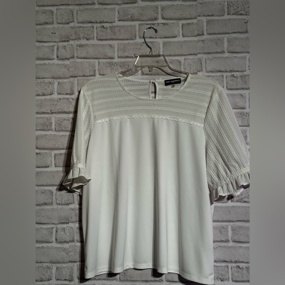 Karl Lagerfeld Tops - Karl Lagerfeld, short sleeve, crochet and ruffle blouse